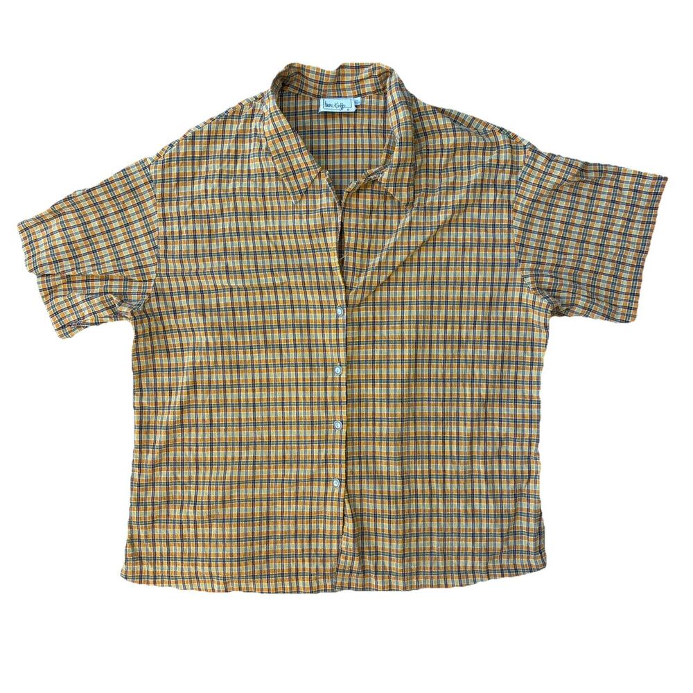 Laura Kieffer VTG 3x Yellow Checkered Blouse Missing Button Southwest Silver